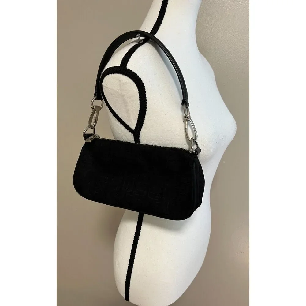 Express black nylon baguette with silver tone hardware